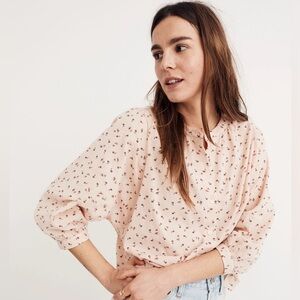 Madewell Pink Puff Sleeve Peasant Top In Delicate Flowers Size XXS